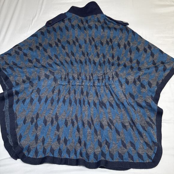 Heather B Poncho Womens Lg Wool Blend Blue Gray Full Zip Knit Sweater Cape EUC - Picture 14 of 16